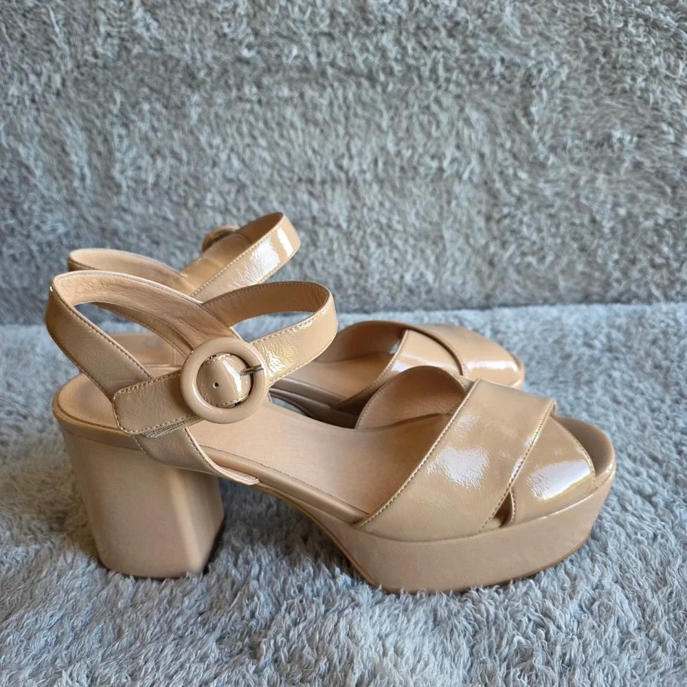 Jeffrey Campbell Amma Patent Platform Nude Sandals Ankle Strap Beige 10‎